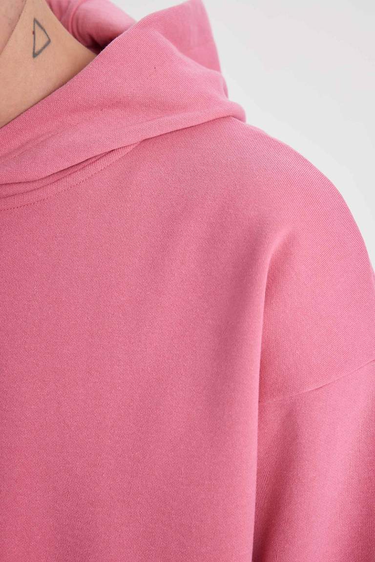 Oversize Geniş Kalıp Kapüşonlu Kanguru Cepli İçi Yumuşak Tüylü Basic Düz Sweatshirt