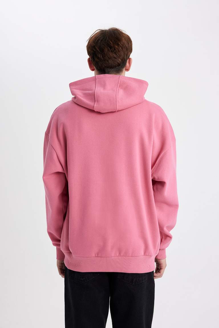 Oversize Geniş Kalıp Kapüşonlu Kanguru Cepli İçi Yumuşak Tüylü Basic Düz Sweatshirt