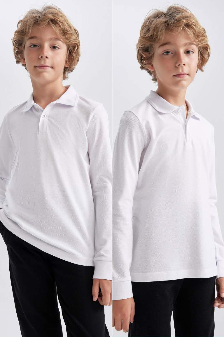 Lot de 2 T-shirts Polo à manches longues Blancs pour garçons