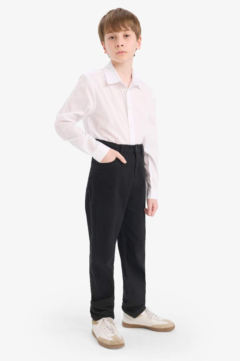 Erkek Çocuk Polo Yaka Poplin Uzun Kollu Gömlek