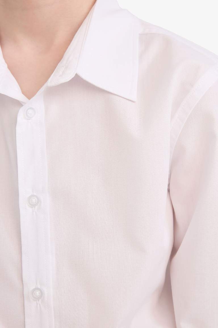 Erkek Çocuk Polo Yaka Poplin Uzun Kollu Gömlek
