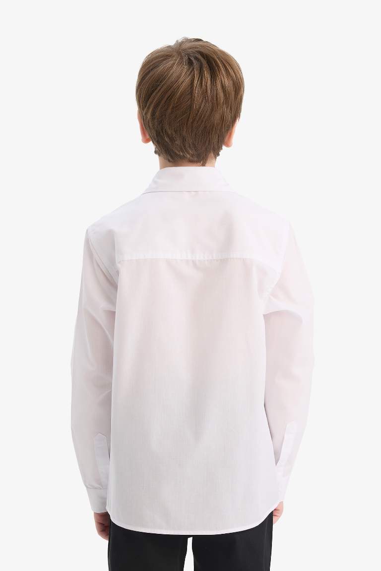 Erkek Çocuk Polo Yaka Poplin Uzun Kollu Gömlek