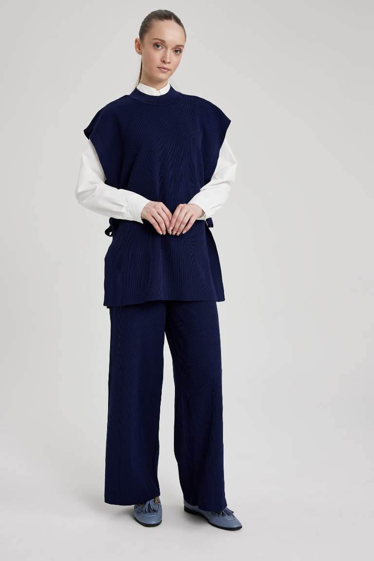 Relax Fit Rahat Kalıp Basic Düz Casual Triko Pantolon