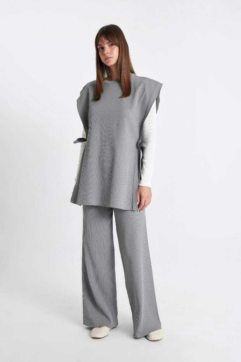 Relax Fit Triko Pantolon Beli Lastikli Basic Düz Geniş Paça