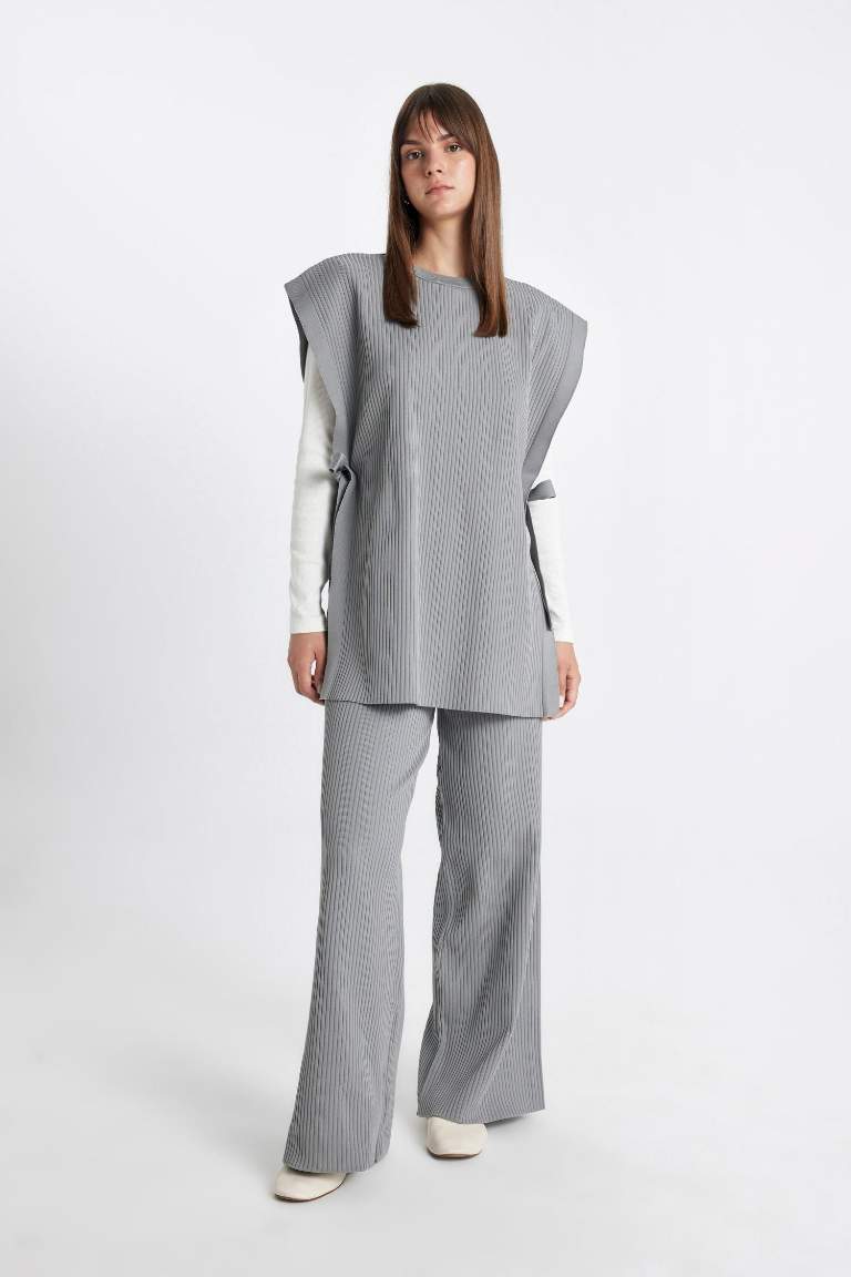 Relax Fit Triko Pantolon Beli Lastikli Basic Düz Geniş Paça