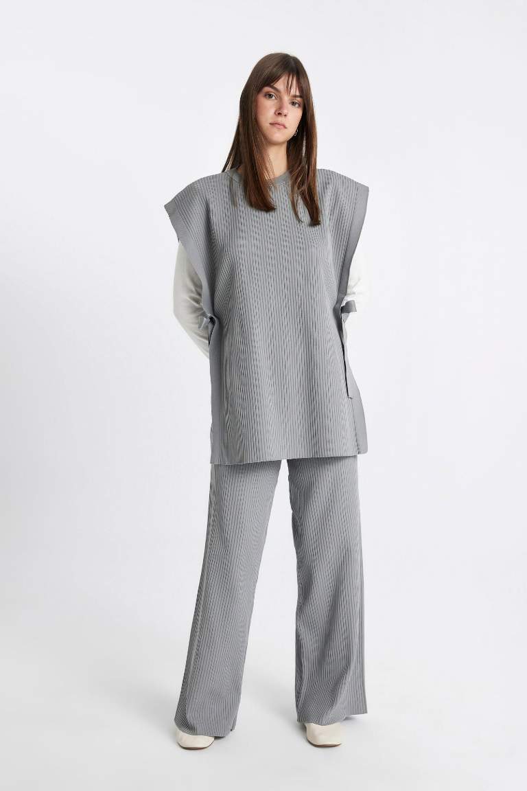 Relax Fit Triko Pantolon Beli Lastikli Basic Düz Geniş Paça