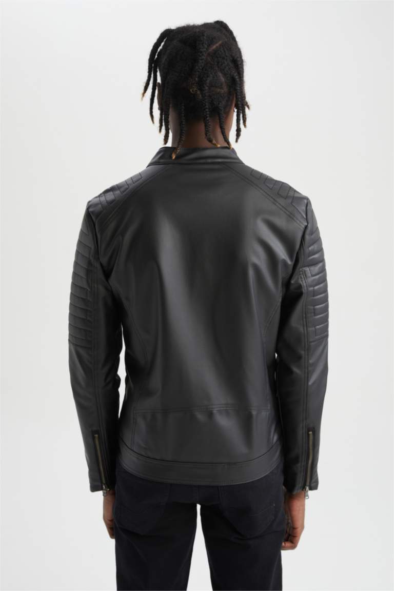 Black Man Slim Fit Faux Leather Faux Leather Jacket 2526762 DeFacto