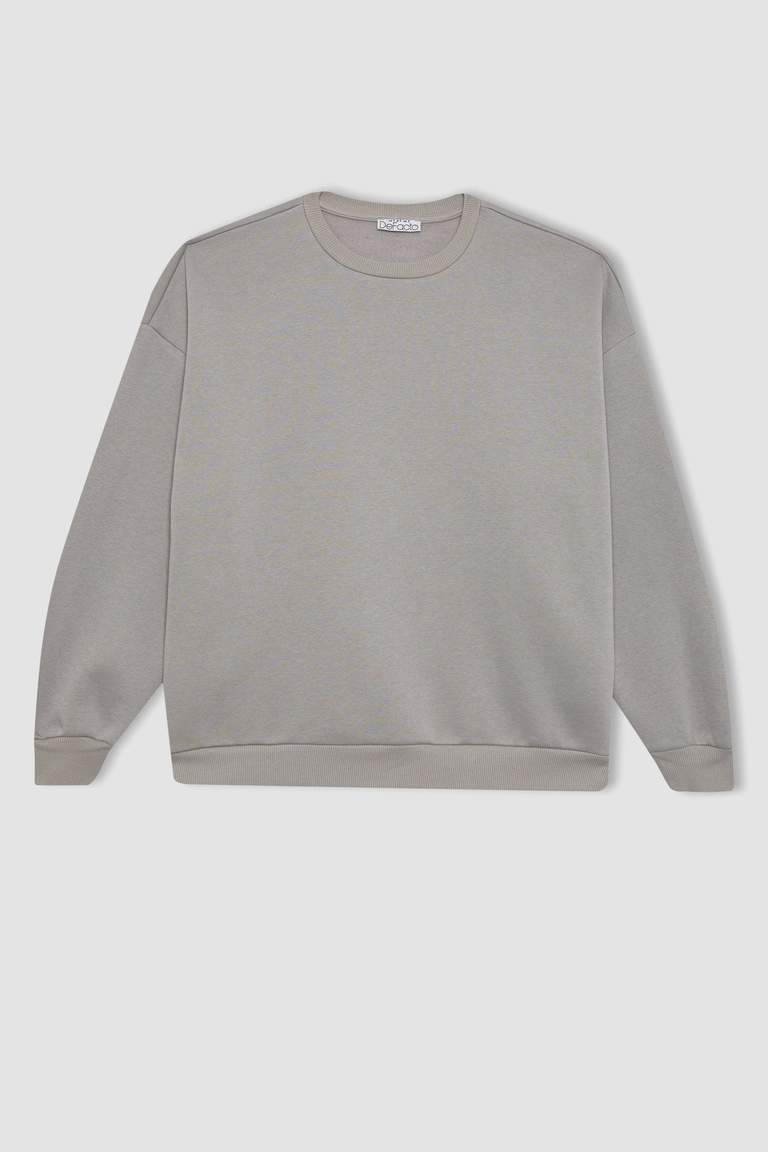 Grey WOMAN Oversize Fit Long Sleeve Sweatshirt 3057271 | DeFacto