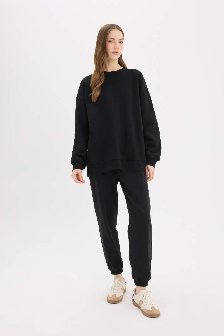 Oversize Fit Crew Neck Basic Thick Sweatshirt