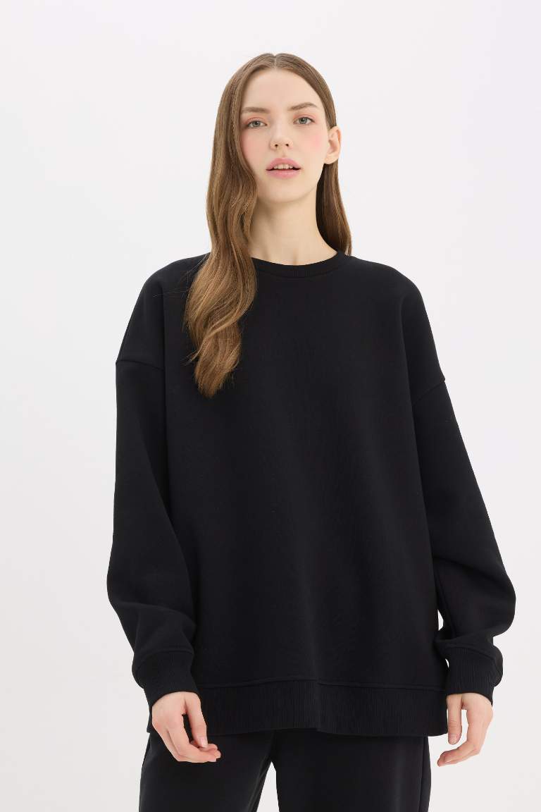 Oversize Fit Crew Neck Basic Thick Sweatshirt