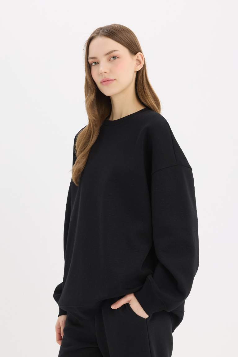 Oversize Fit Crew Neck Basic Thick Sweatshirt