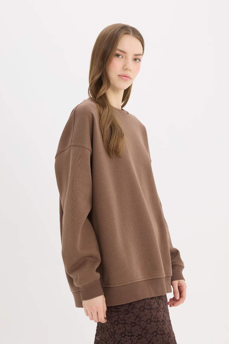 Oversize Fit Crew Neck Basic Thick Fabric Sweatshirt