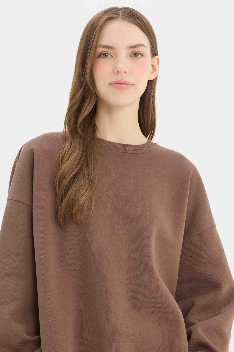 Oversize Fit Crew Neck Basic Thick Fabric Sweatshirt