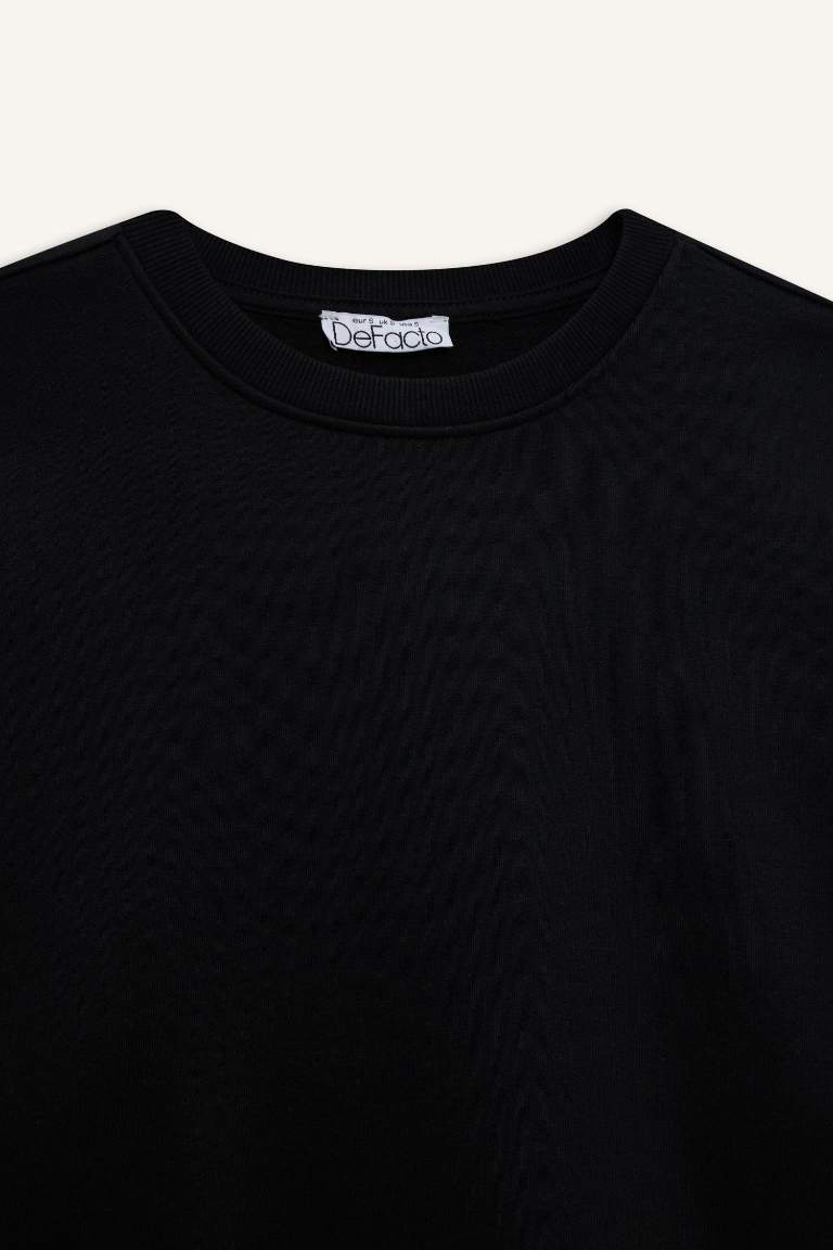 Oversize Geniş Kalıp Bisiklet Yaka Basic Düz Kalın Sweatshirt