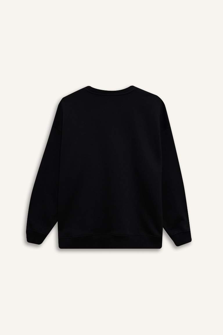 Oversize Geniş Kalıp Bisiklet Yaka Basic Düz Kalın Sweatshirt