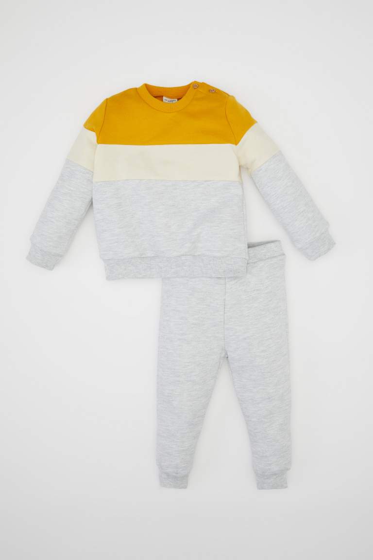 Baby Boy Color Block Soft Furry Sweatshirt Sweatpants 2 Piece Set