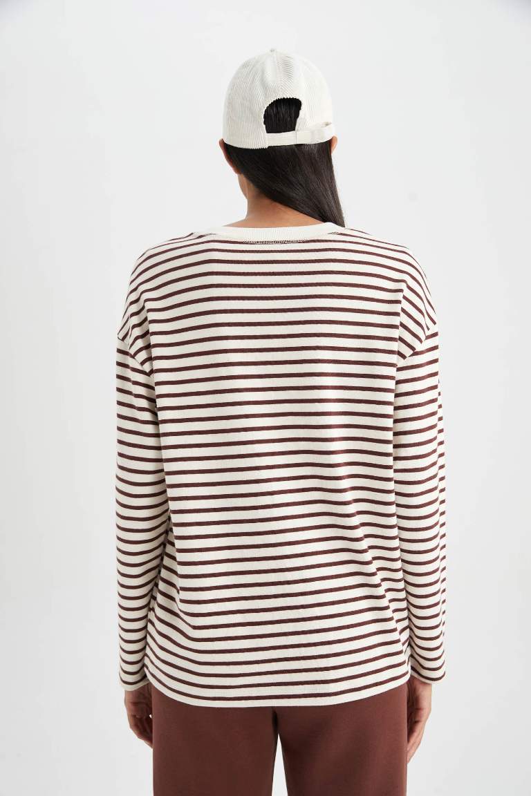 Regular Fit Crew Neck Striped Long Sleeve T-Shirt