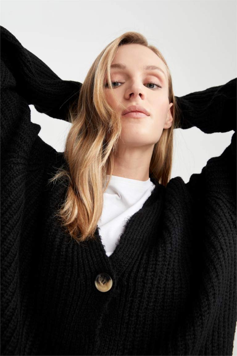 Cardigan Fille St Michael – Noir, Col En V, Cravate, Laine, Taille 11-12 Ans