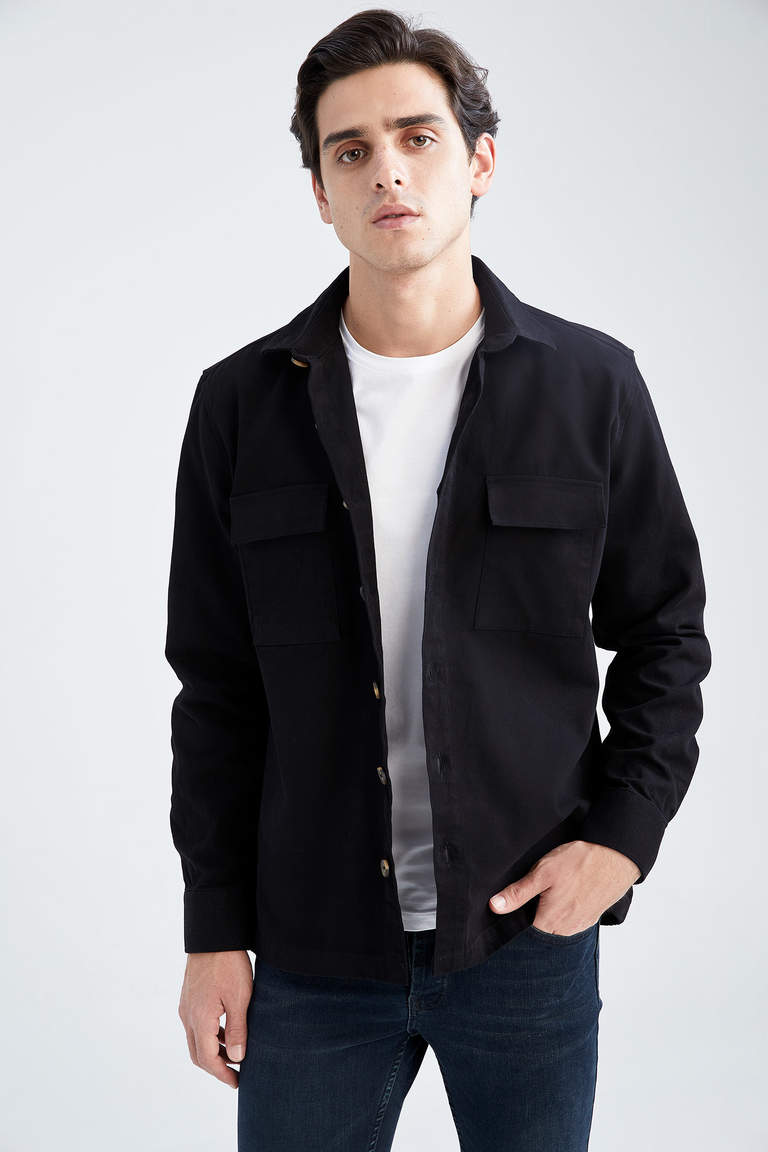 Black MAN Regular Fit Polo Collar Long Sleeve Shirt 2560426 | DeFacto