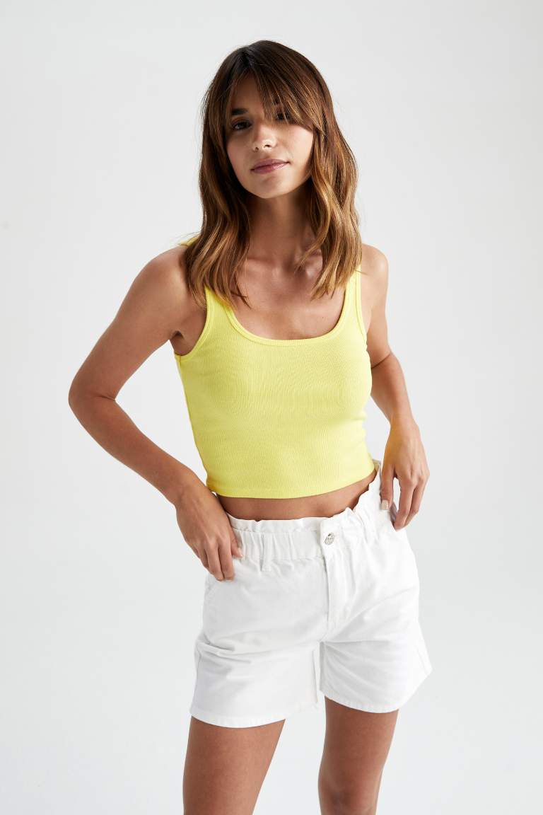 Yellow WOMAN Fitted Square Neck Strappy Camisole Vest 2540926 | DeFacto