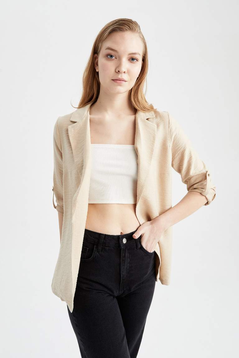 Regular Fit Keten Görünümlü Blazer Ceket