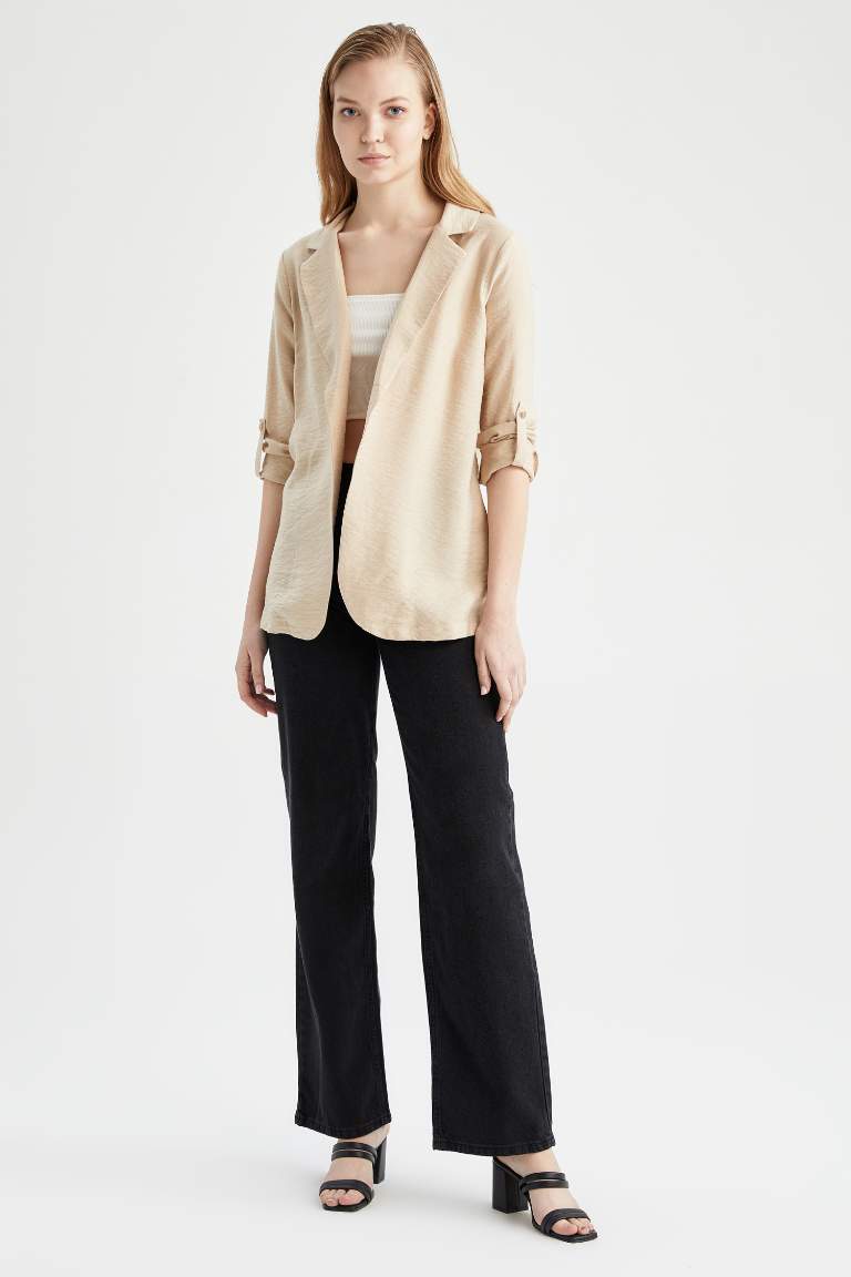 Regular Fit Keten Görünümlü Blazer Ceket