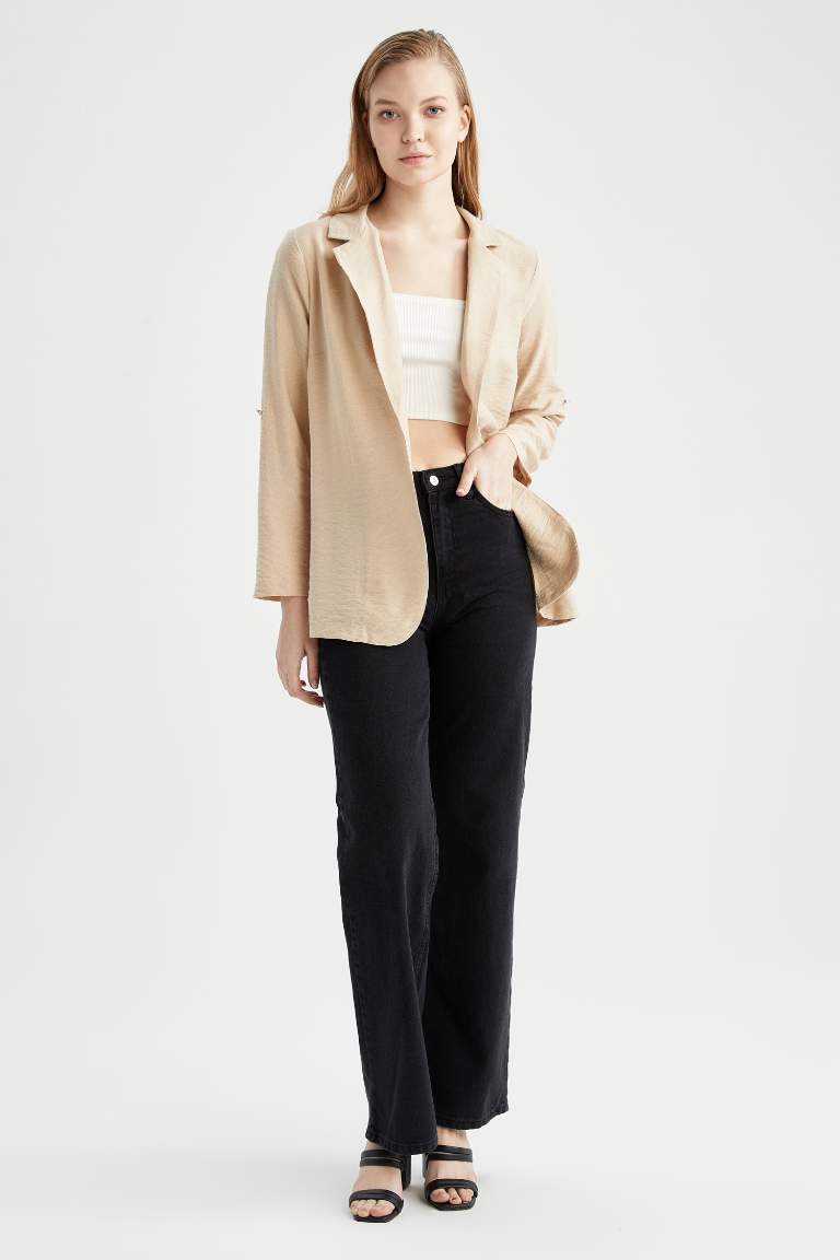 Regular Fit Keten Görünümlü Blazer Ceket