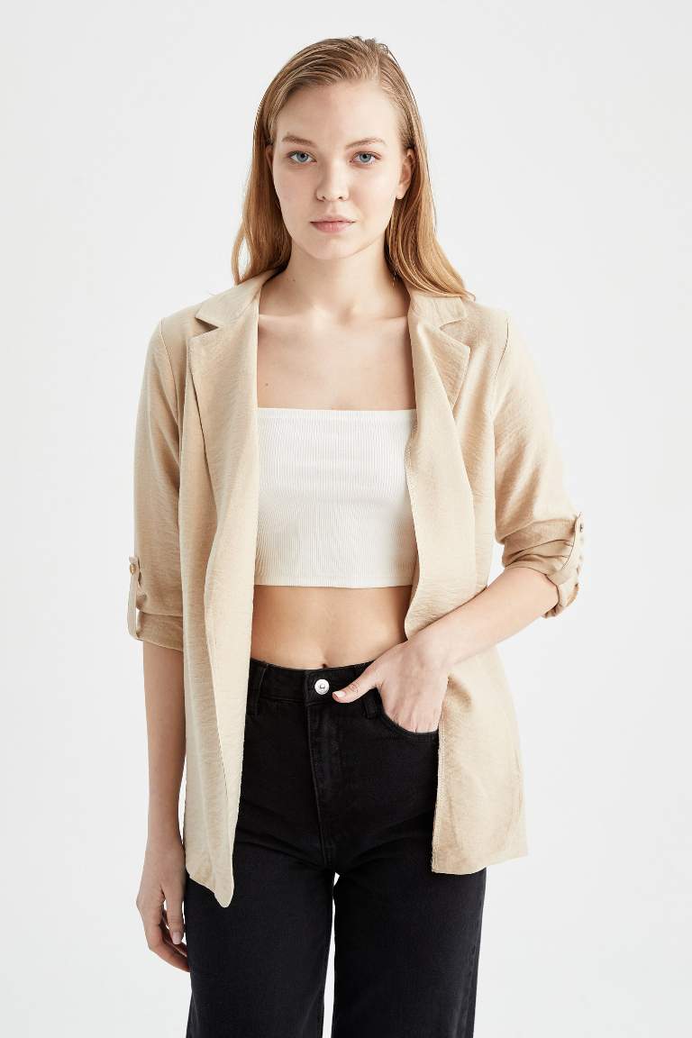 Regular Fit Keten Görünümlü Blazer Ceket
