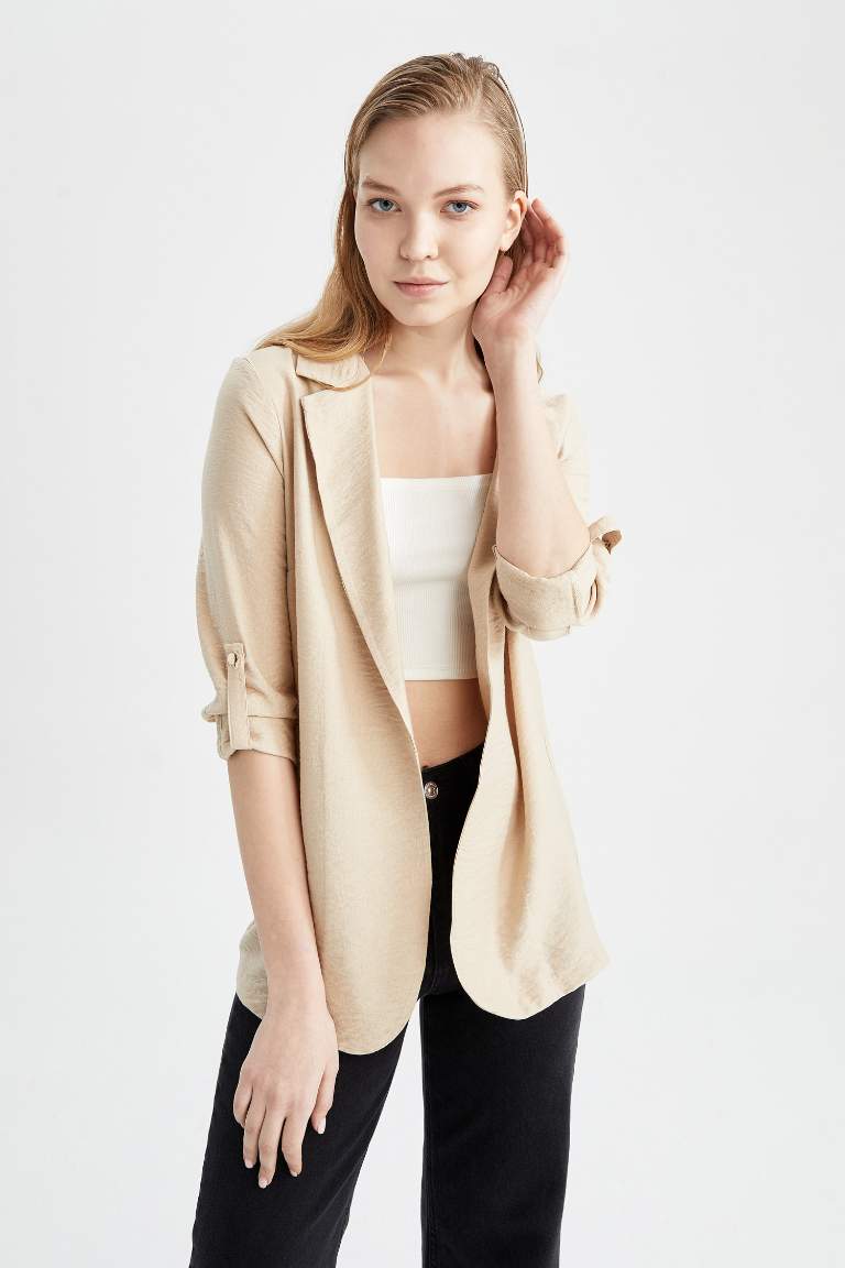 Regular Fit Keten Görünümlü Blazer Ceket