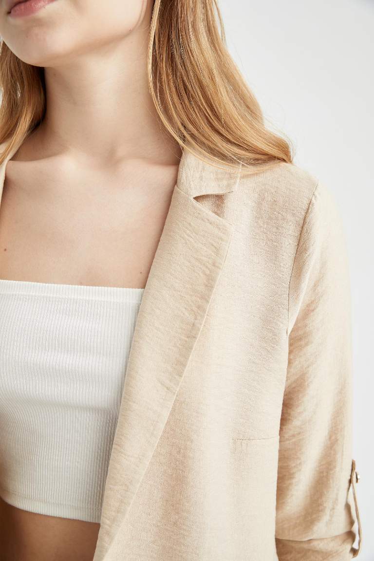 Regular Fit Keten Görünümlü Blazer Ceket