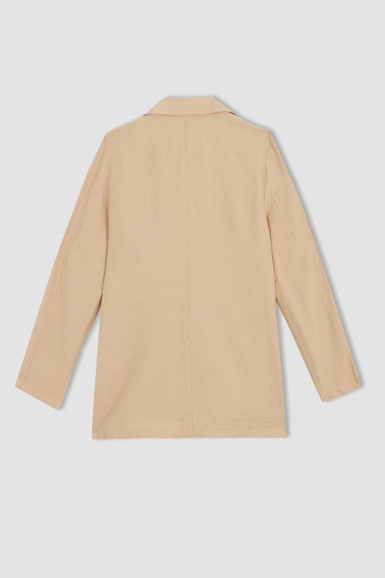Regular Fit Keten Görünümlü Blazer Ceket