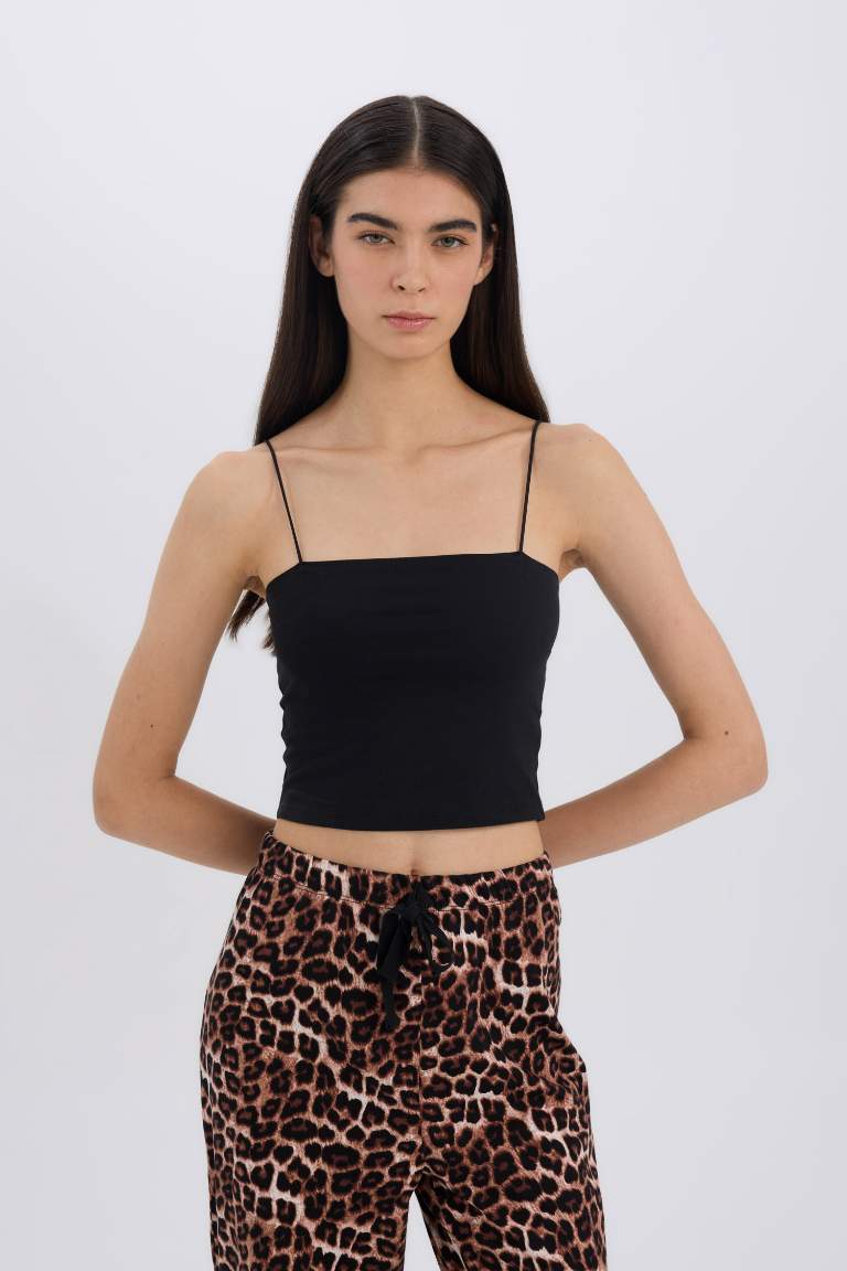 Fall in Love Thin Strappy Crop Cotton Black Undershirt