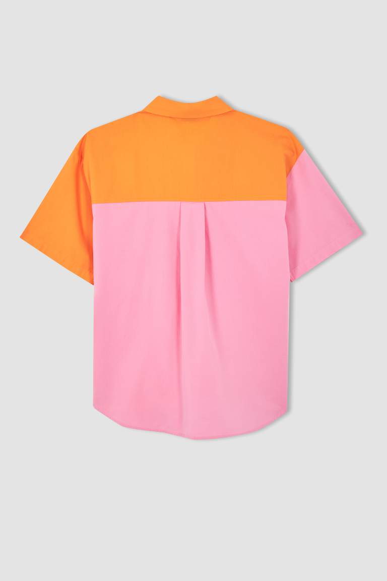 Oversized Short Sleeve Colour Block One Side Pocket Shirt