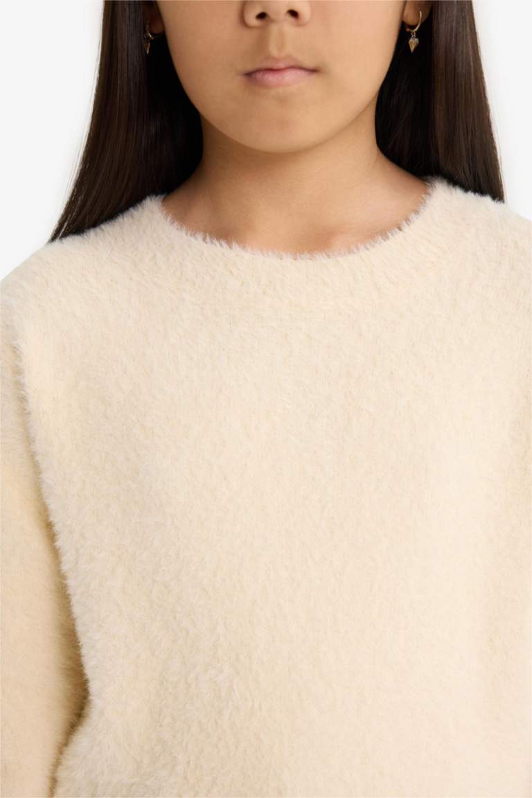 Kız Çocuk Bisiklet Yaka Yumuşak Dokulu Triko Kazak