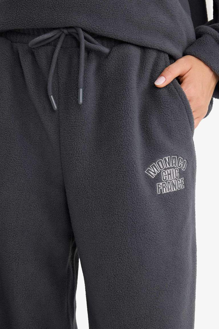Standart Fit Polar Eşofman Altı Beli Bağcıklı Lastikli Paça Cepli Baskılı Uzun Boy
