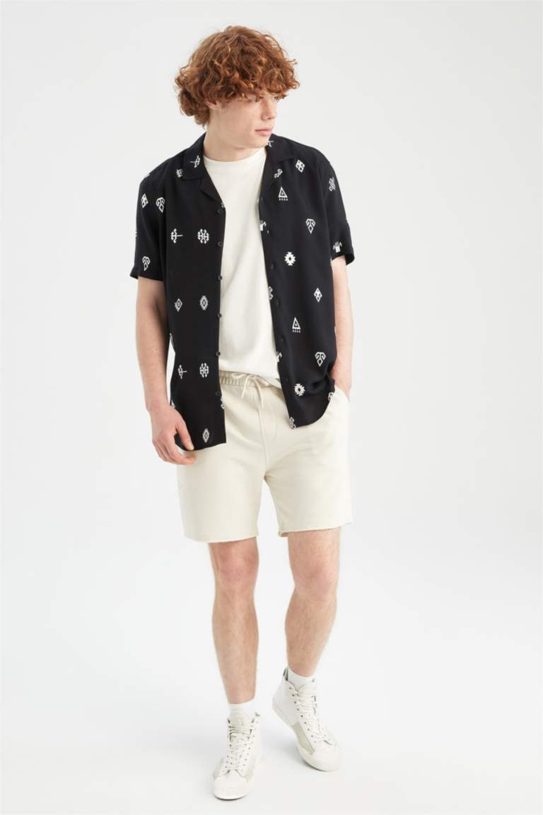 Regular Fit Printed Viscose Short Sleeve Hawaiian Shirt