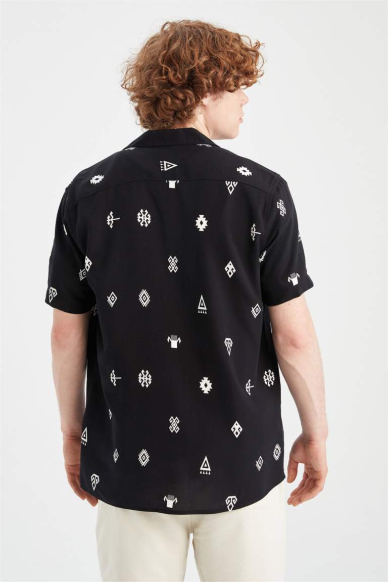 Regular Fit Printed Viscose Short Sleeve Hawaiian Shirt