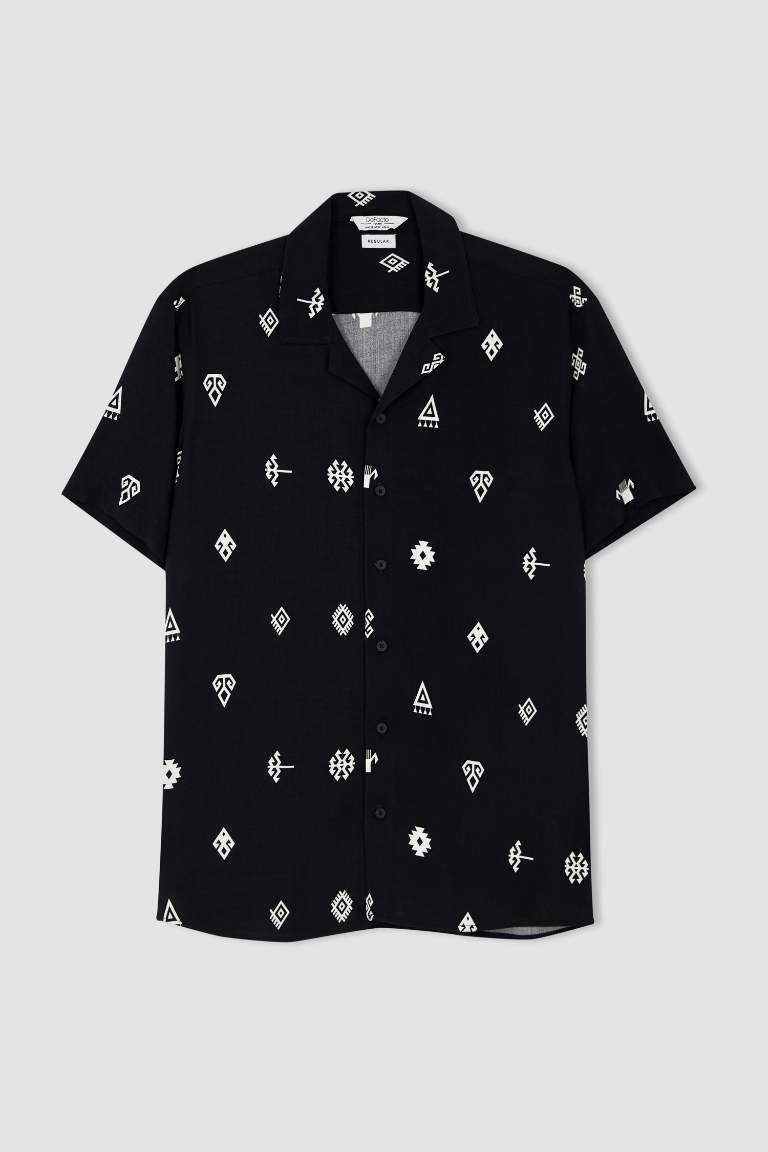 Regular Fit Printed Viscose Short Sleeve Hawaiian Shirt