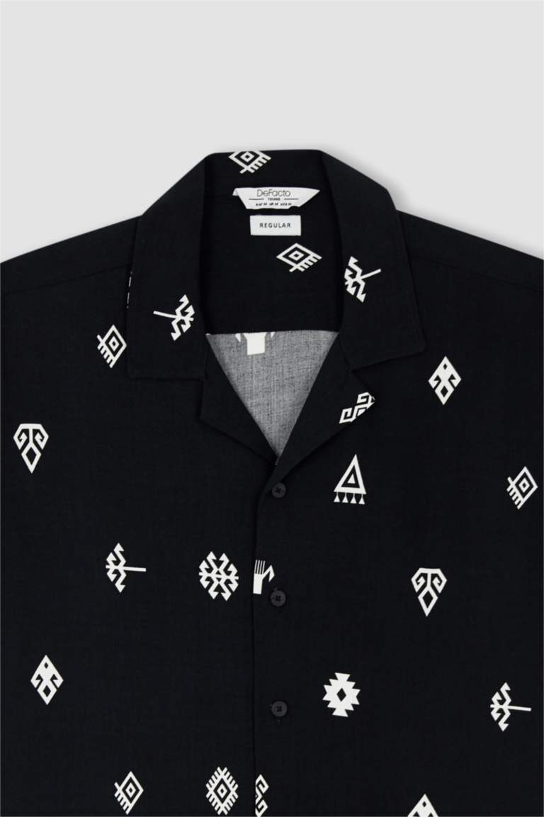 Regular Fit Printed Viscose Short Sleeve Hawaiian Shirt