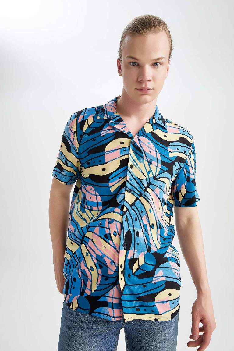 Coool Regular Fit Printed Viscose Short Sleeve Hawaiian Shirt