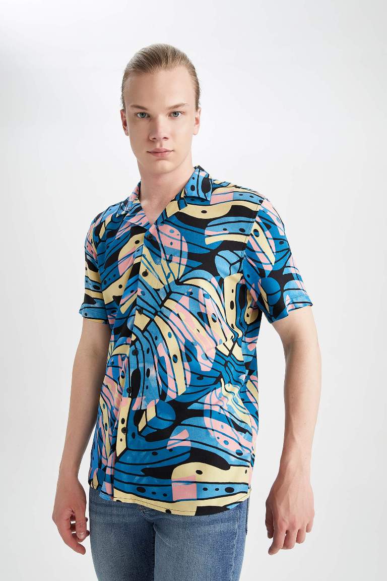 Coool Regular Fit Printed Viscose Short Sleeve Hawaiian Shirt