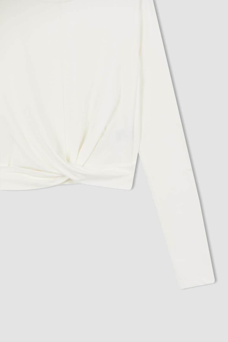 Coool Fitted Bisiklet Yaka Basic Uzun Kollu Crop Tişört