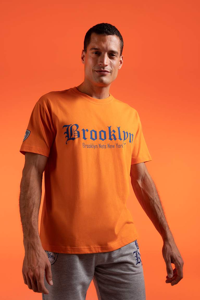 DeFactoFit NBA Brooklyn Nets Boxy Fit Sürdürülebilir %100 Pamuk Tişört
