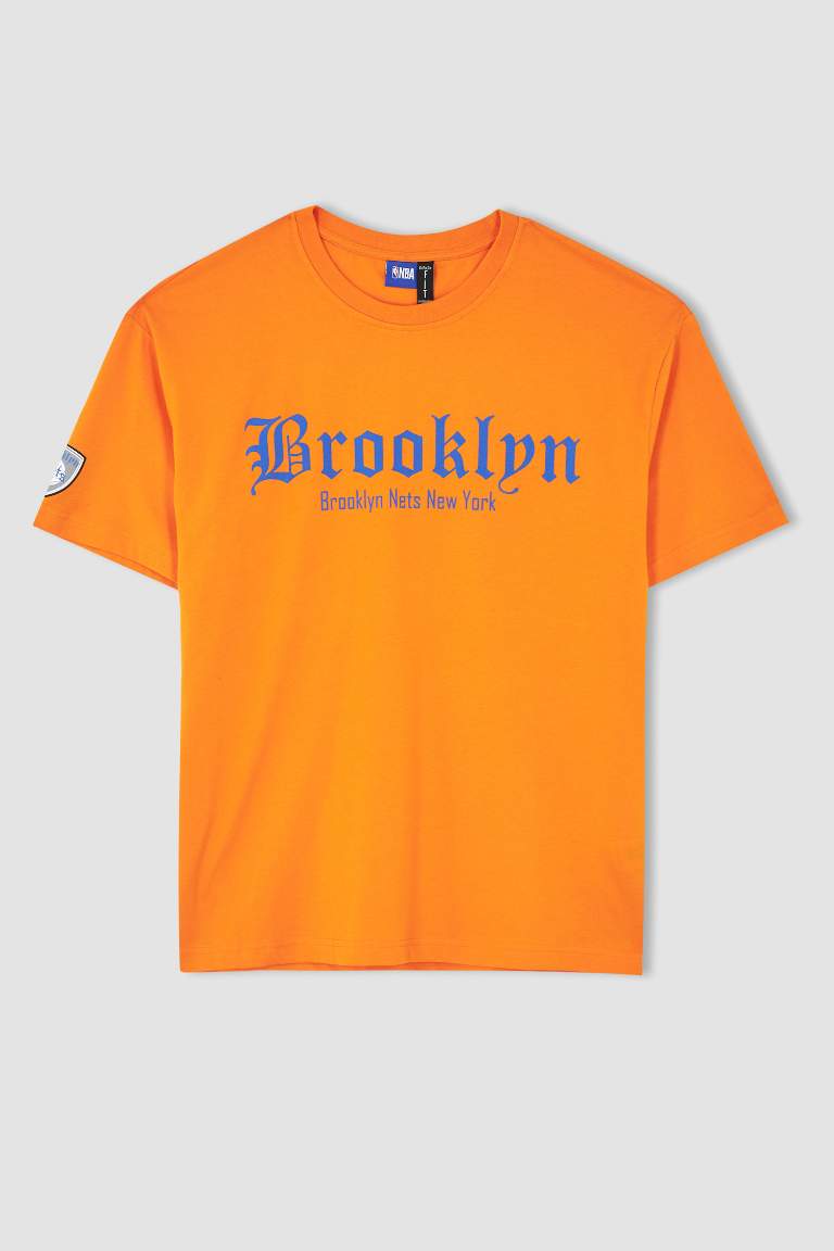 DeFactoFit NBA Brooklyn Nets Boxy Fit Sürdürülebilir %100 Pamuk Tişört