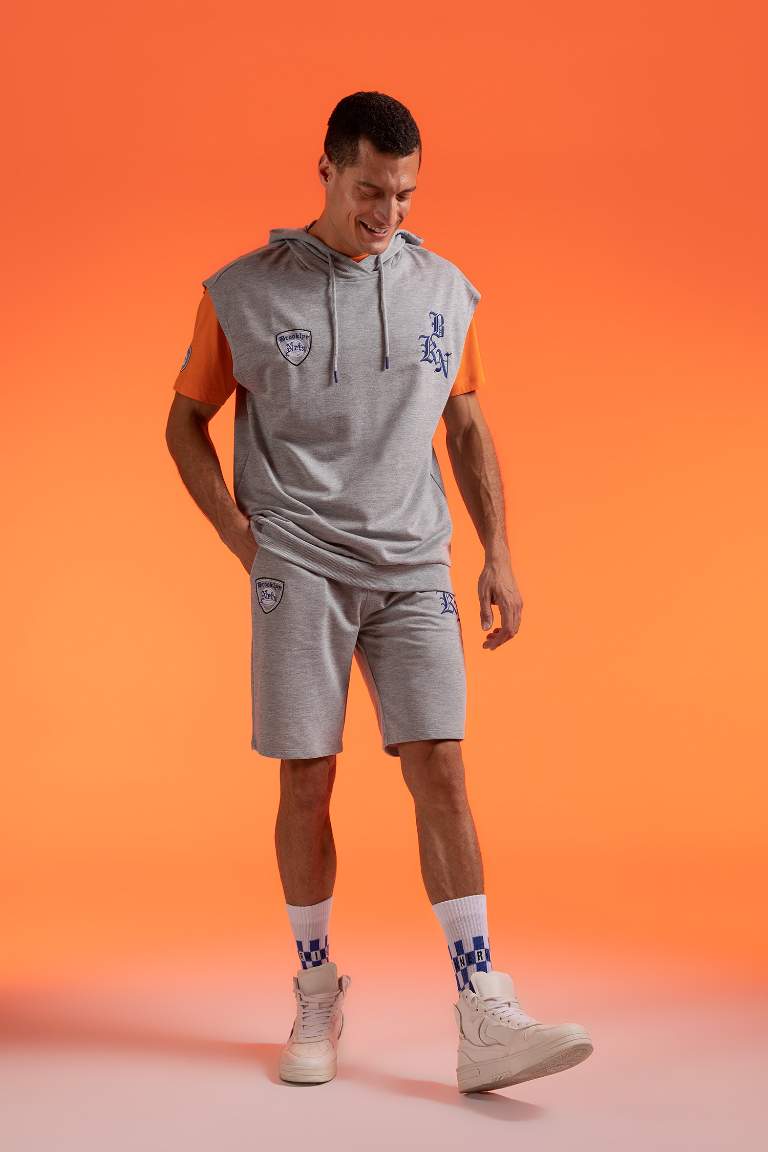 DeFactoFit NBA Brooklyn Nets Regular Fit Cepli %100 Pamuk Şort
