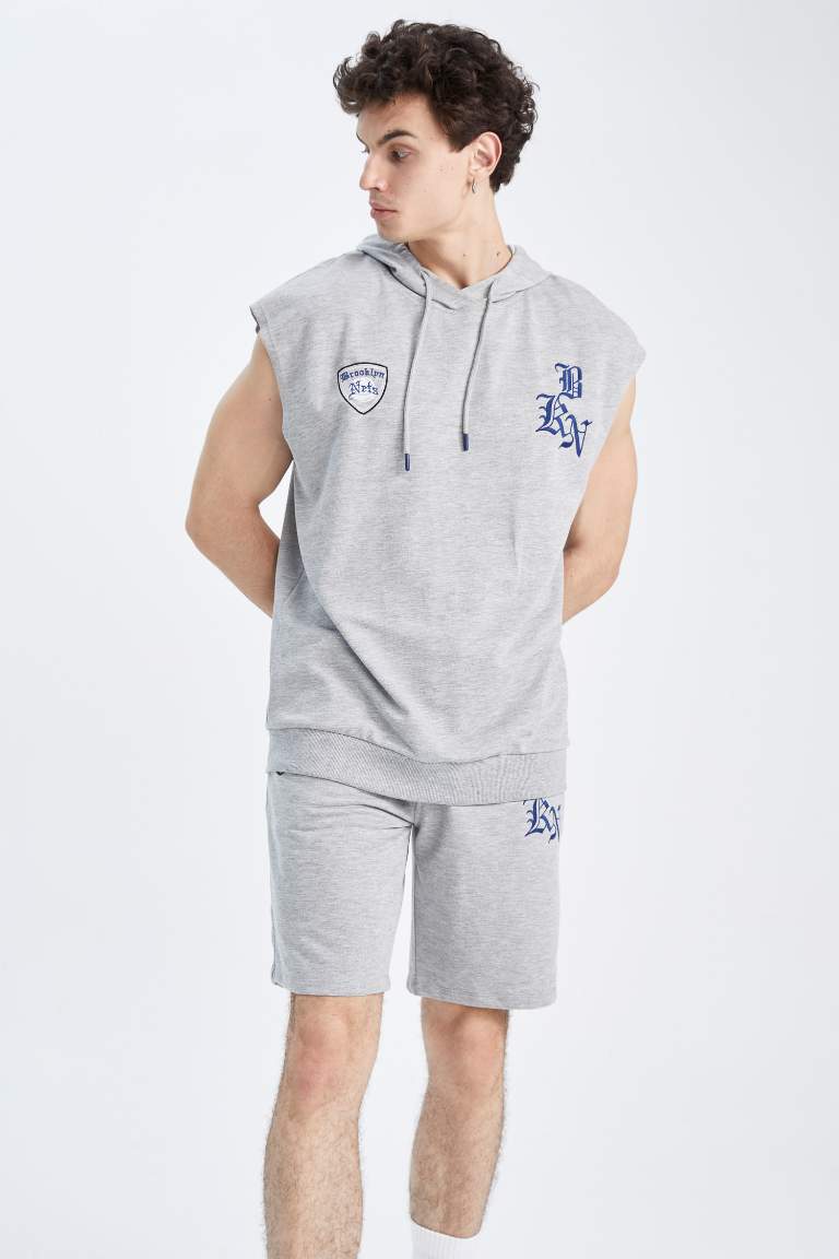 DeFactoFit NBA Brooklyn Nets Regular Fit Cepli %100 Pamuk Şort