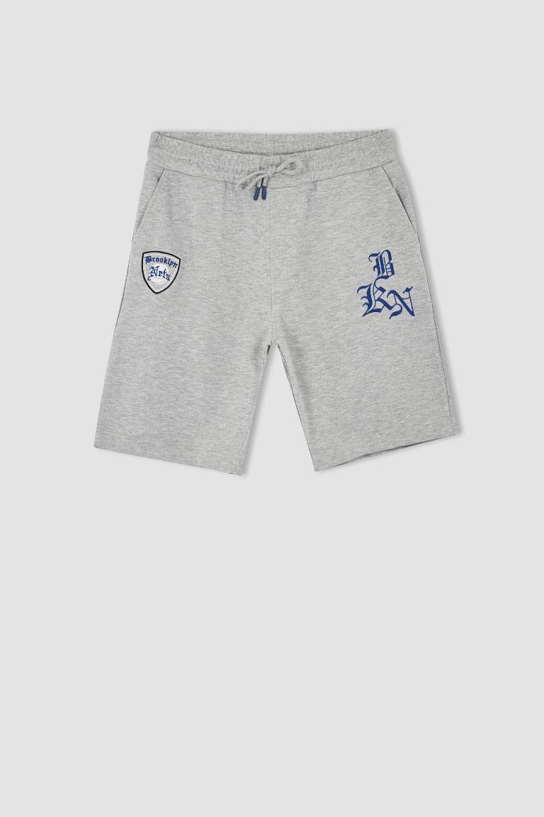 DeFactoFit NBA Brooklyn Nets Regular Fit Cepli %100 Pamuk Şort