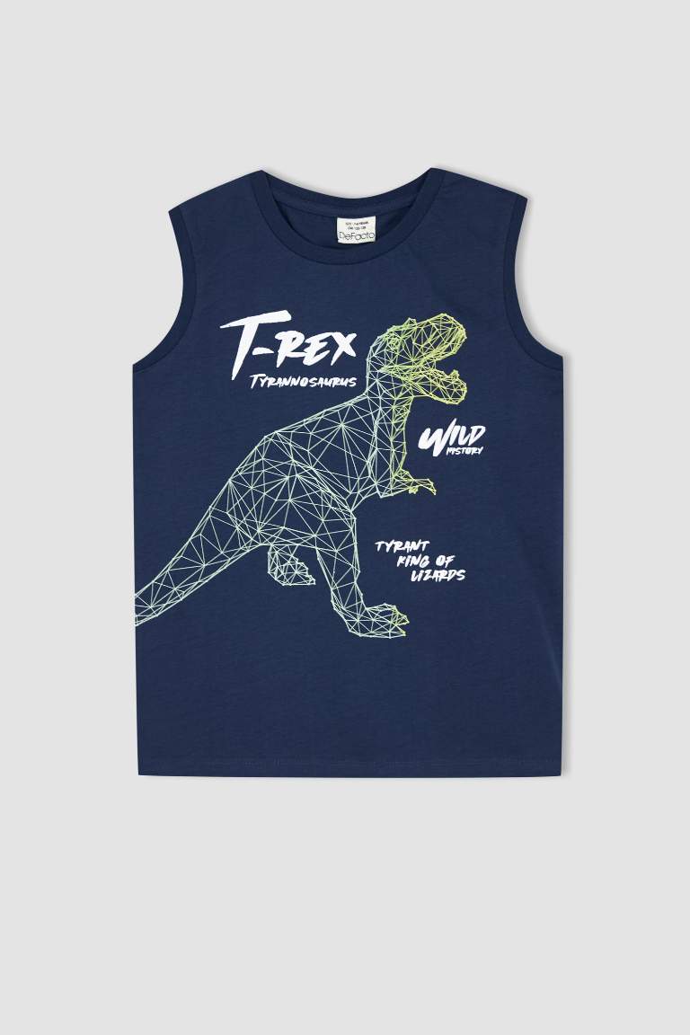 Boy Regular Fit Color Changing Dinosaur Printed Crew Neck Singlet