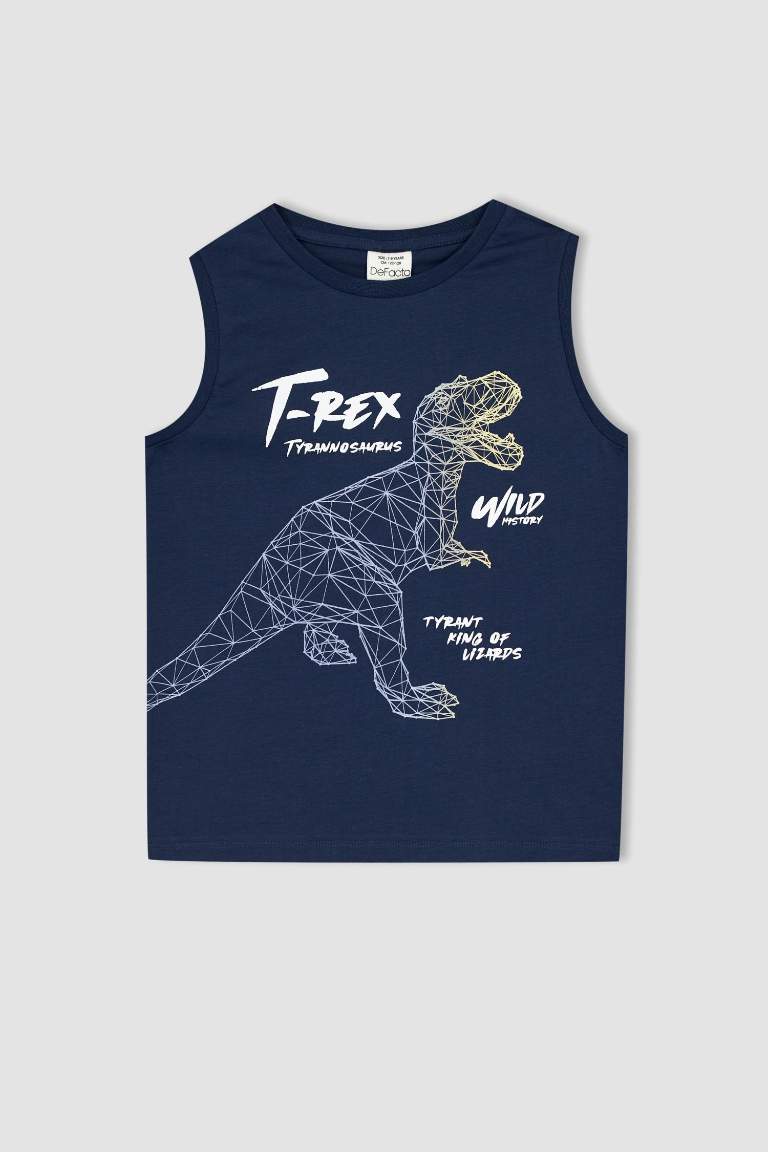 Boy Regular Fit Color Changing Dinosaur Printed Crew Neck Singlet