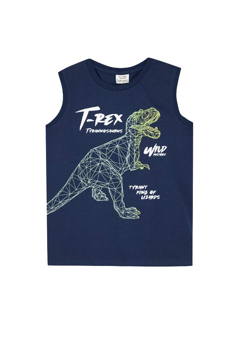 Boy Regular Fit Color Changing Dinosaur Printed Crew Neck Singlet